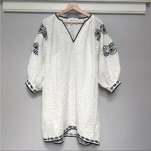 Anthropologie Love Binetti Mini Tent Dress Oversized Searsucker Balloon Sleeves